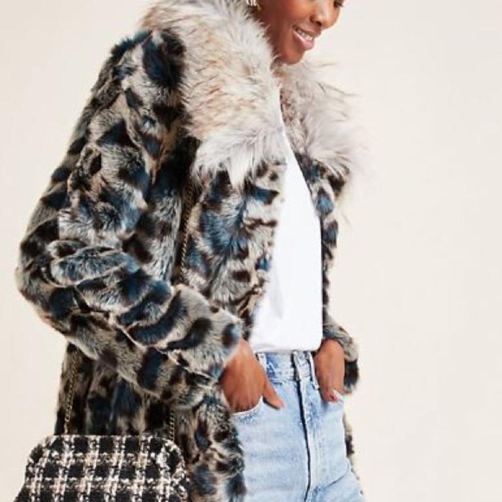 LAST ONE Blue Leopard Faux Fur, Size XS